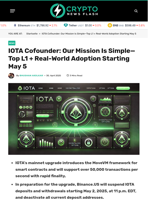 IOTA Cofounder: Our Mission Is Simple—Top L1 + Real-World Adoption Starting May 5 - Crypto News Flash