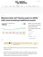 Binance lists 227 futures pairs in 2026, with most tracking traditional assets