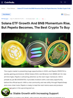 Solana ETF Growth And BNB Momentum Rise, But Pepeto Becomes, The Best Crypto To Buy