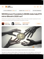 Will Ethereum Foundation’s $93M stake help ETH mirror Bitcoin’s 2020 run? - AMBCrypto