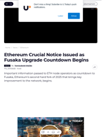 Ethereum Crucial Notice Issued as Fusaka Upgrade Countdown Begins - U.Today