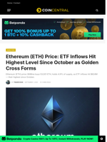Ethereum (ETH) Price: ETF Inflows Hit Highest Level Since October as Golden Cross Forms - CoinCentral