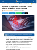 Another Bridge Hack: 10 Million Tokens Minted Without a Single Deposit - Crypto News Flash