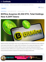 BitMine Acquires 40,302 ETH, Total Holdings Now 4.24M Tokens