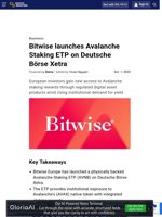 Bitwise launches Avalanche Staking ETP on Deutsche Börse Xetra
