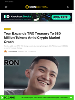 Tron Expands TRX Treasury To 680 Million Amid Crypto Market Crash