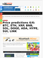 Price predictions 6/6: BTC, ETH, XRP, BNB, SOL, DOGE, ADA, HYPE, SUI, LINK - The Crypto News Wire