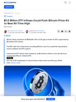 $1.5 Billion ETF Inflows Could Push Bitcoin Price 4% to Break ATH