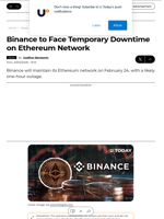 Binance to Face Temporary Downtime on Ethereum Network - U.Today
