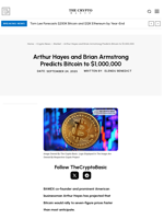 Arthur Hayes and Brian Armstrong Predicts Bitcoin to $1,000,000