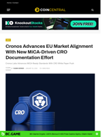 Cronos Advances EU Market Alignment With New MiCA-Driven CRO Documentation Effort