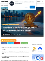 Sweden’s Refine Group Adds Bitcoin to Balance Sheet | Live Bitcoin News