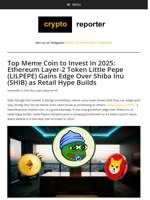 Top Meme Coin to Invest In 2025: Ethereum Layer-2 Token Little Pepe (LILPEPE) Gains Edge Over Shiba Inu (SHIB) as Retail Hype Builds