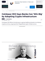 Coinbase CEO Says Banks Can 'Win Big' by Adopting Crypto Infrastructure - U.Today