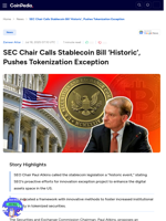 SEC Chair Calls Stablecoin Bill ‘Historic’, Pushes Tokenization Exception