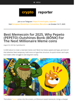 Best Memecoin for 2025, Why Pepeto (PEPETO) Outshines Bonk (BONK) For The Next Millionaire Meme coins