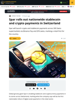 Spar Supermarket launches Crypto Payments in 300 stores in Switzerland