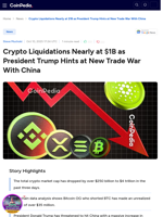 Crypto Liquidations Nearly at $1B as President Trump Hints at New Trade War With China
