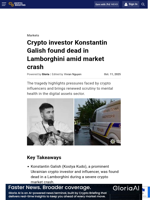 Crypto investor Konstantin Galish found dead in Lamborghini amid market crash