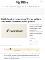 Robinhood revenue rises 12% as options and event contracts boost growth