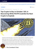 Top Crypto to Buy in October: SOL Is Recovering While MUTM Could Be the Next Crypto to Explode