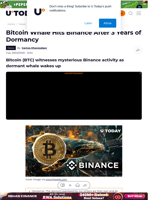 Bitcoin Whale Hits Binance After 3 Years of Dormancy