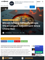 Bitcoin Mining Difficulty Drops 11% in Largest Adjustment Since China Ban | Live Bitcoin News