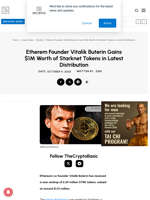 Etherem Founder Vitalik Buterin Gains $1M Worth of Starknet Tokens in Latest Distribution