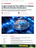 Crypto Funds Pull in $3.3B as Bitcoin, SOL Lead Recovery