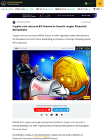 Crypto.com secures EU license to launch crypto financial derivatives