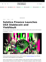Solstice Finance Launches USX Stablecoin and YieldVault - 