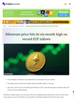 Ethereum price hits its six-month high on record ETF inflows - CoinJournal
