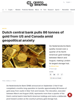 Dutch central bank pulls 86 tonnes of gold from US and Canada amid geopolitical anxiety