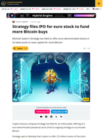 Strategy Files to Offer Euro Stock STRE to Fuel Bitcoin Buys