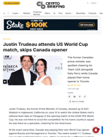 Justin Trudeau attends US World Cup match, skips Canada opener