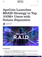 ApeCoin Launches $RAID Strategy to Tap 100M+ Users with Solana Expansion