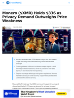 Monero ($XMR) Holds $336 amid Rising Privacy Demand
