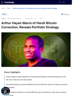 Arthur Hayes Warns of Harsh Bitcoin Correction, Reveals Portfolio Strategy