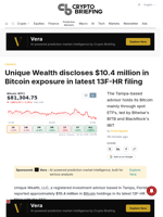 Unique Wealth discloses $10.4 million in Bitcoin exposure in latest 13F-HR filing