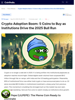 Crypto Adoption Boom: 5 Coins to Buy as Institutions Drive the 2025 Bull Run