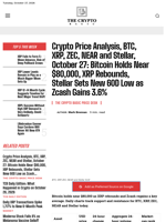 Crypto Price Analysis, BTC, XRP, ZEC, NEAR and Stellar, October 27: Bitcoin Holds Near $80,000, XRP Rebounds, Stellar Sets New 60D Low as Zcash Gains 3.6%