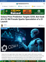 Solana Price Prediction Targets $250, But Ozak AI’s $3.3M Presale Sparks Speculation of a $1 Launch - TheNewsCrypto