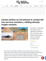 Iranian strikes on US airbase in Jordan kill two service members, rattling already fragile markets
