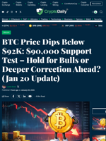 BTC Price Dips Below $92K: $90,000 Support Test – Hold for Bulls or Deeper Correction Ahead? (Jan 20 Update) - Crypto Daily