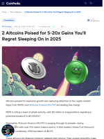 2 Altcoins Poised for 5-20x Gains You'll Regret Sleeping On in 2025 : Pepe Coin (PEPE) and Mutuum Finance (MUTM)