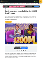 Sonic Labs Given Greenlight To Issue $200M S Tokens For TradFi Play