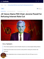JD Vance Slams FED Chair Jerome Powell for Refusing Interest Rate Cut