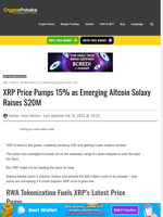 XRP Price Pumps 15% as Emerging Altcoin Solaxy Raises $20M