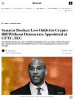 Senator Booker: Low Odds for Crypto Bill Without Democrats Appointed at CFTC, SEC - Decrypt
