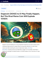 Dogecoin (DOGE) to $1 May Finally Happen, But This Rival Meme Coin Will Explode 10183%